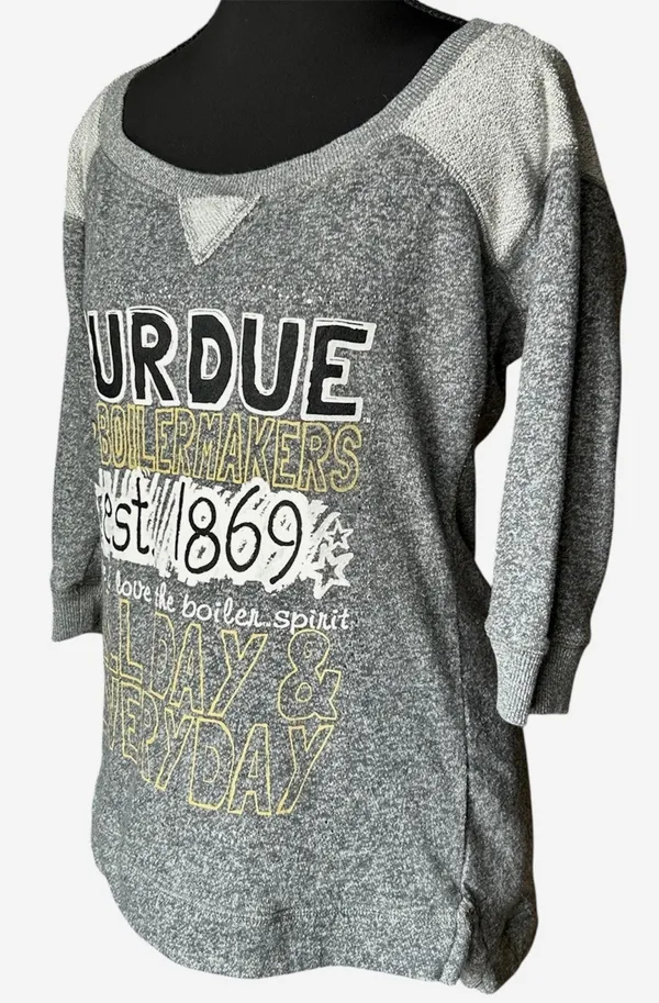 Russell Athletic Purdue Boilermakers Sweatshirt Womens Medium M Gray 3/4 Raglan Sleeve Scoop Neck - Image 2