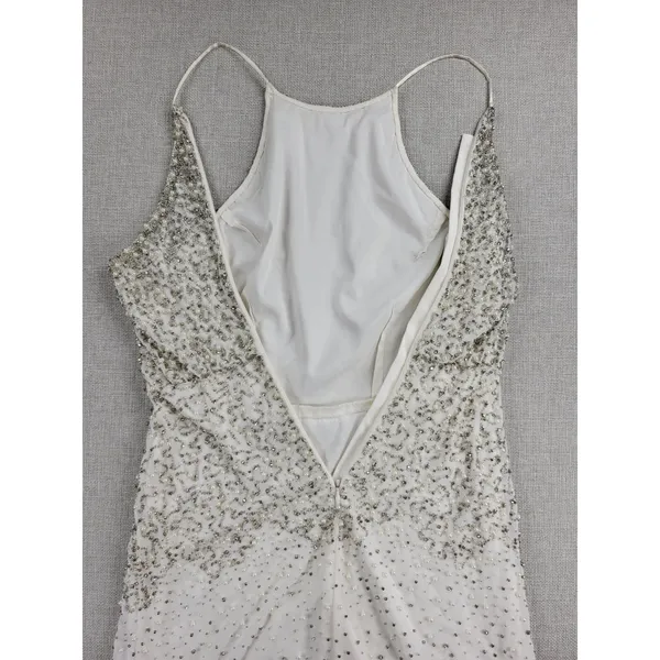 Anthropologie Womens Dress Sz S White Silver Rian Beaded Embellished Halter Maxi - Image 11