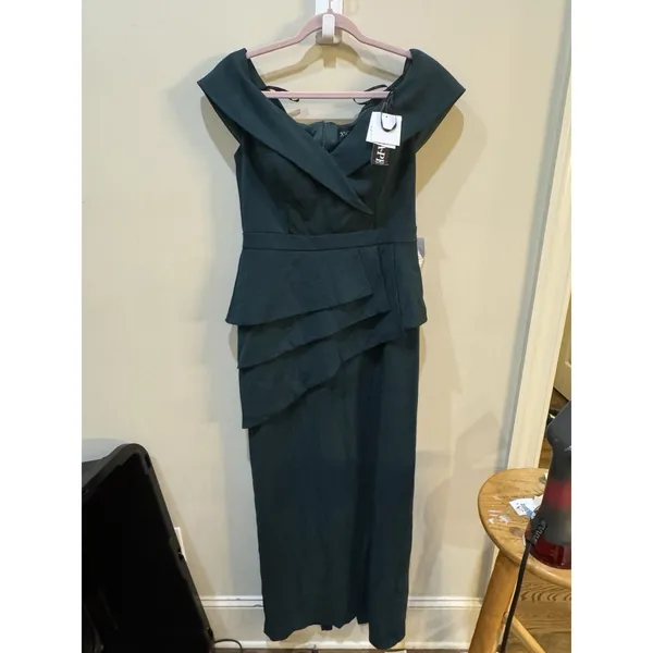 Xscape Off The Shoulder Evening Gown Pine Green Size 12 - Image 5