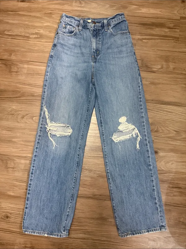 Levi’s High Waisted Straight Jeans 25 Fits 26x29 Distressed Blue $104 - Image 2