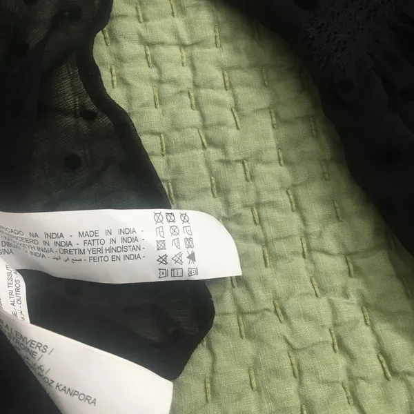 ZARA Blouse Sheer Black,black dots,long bell sleeves w/lace trim, v neck,empire waist - Image 4