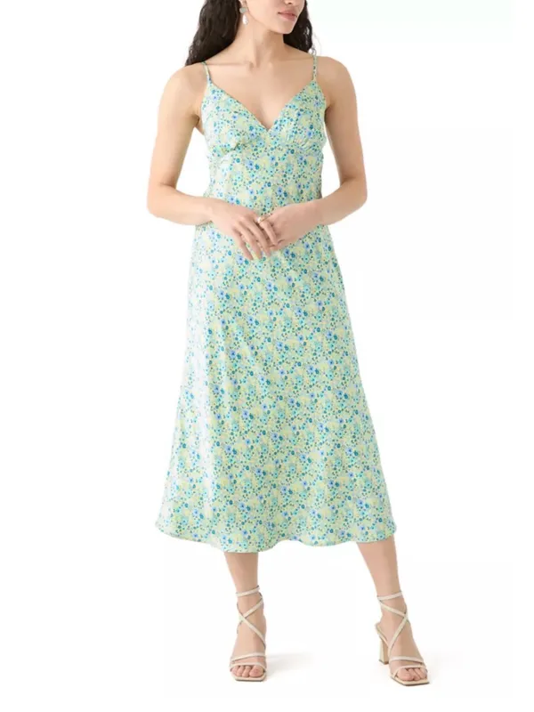 Oak & Trellis Women's Satin Midi Floral Slip Dress - Yellow & Blue NWT - Image 3