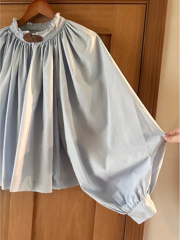 Maeve Anthropologie Pleated Trapeze Blouse Puff Sleeve Light Blue Women’s Small - Image 3