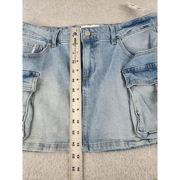 NWT RSQ TILLY'S DENIM JEAN Micro MINI SKIRT Pocket‎ Buckles Faded Wash Stretch - Image 4