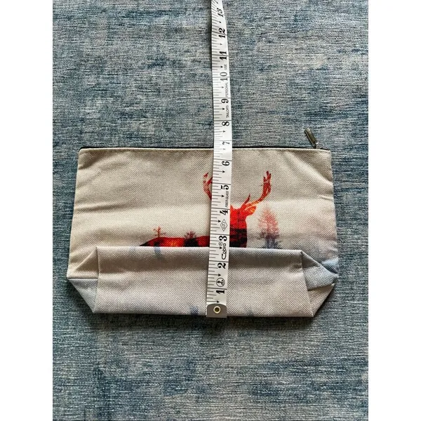 Watercolor Buck Deer Shadow Cotton Canvas Small Makeup Bag Travel Toiletry Pouch - Image 5