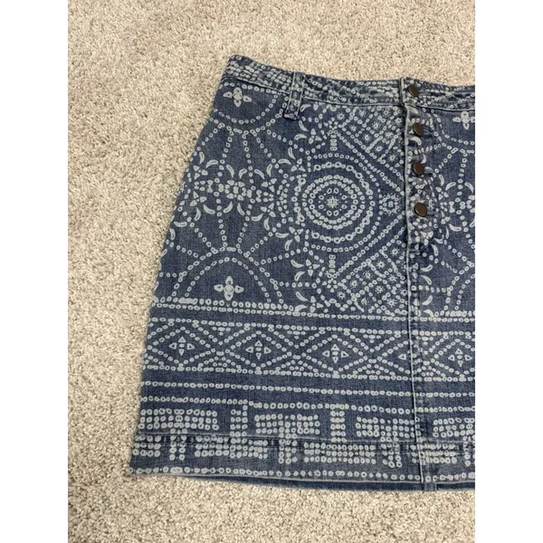 Free People School Daze Indigo Batik Denim Button Front Mini Skirt Size 8 - Image 3