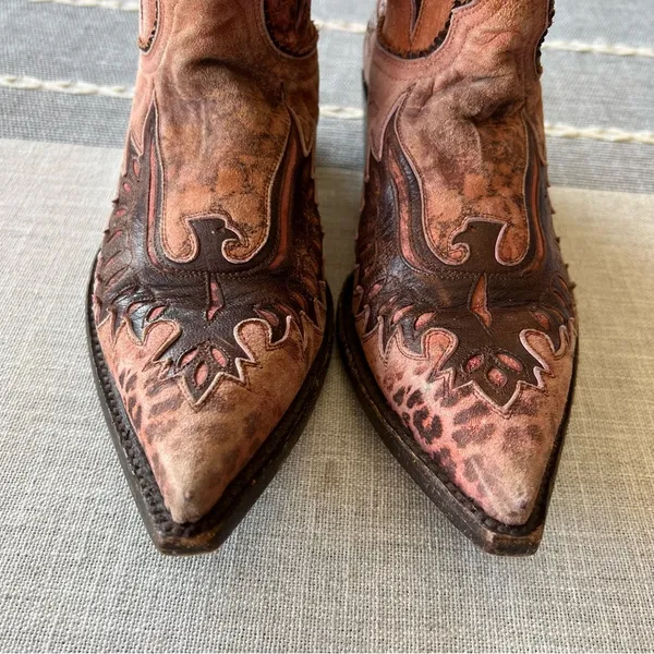 Old Gringo Eagle Distressed Pink Leather Western Boots Leopardito Cowgirl 6.5 - Image 6