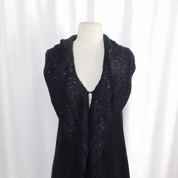 ALICE + OLIVIA Black Cascading Ruffled Knit Floral Lace Sweater Vest Cashmere XS - Image 3