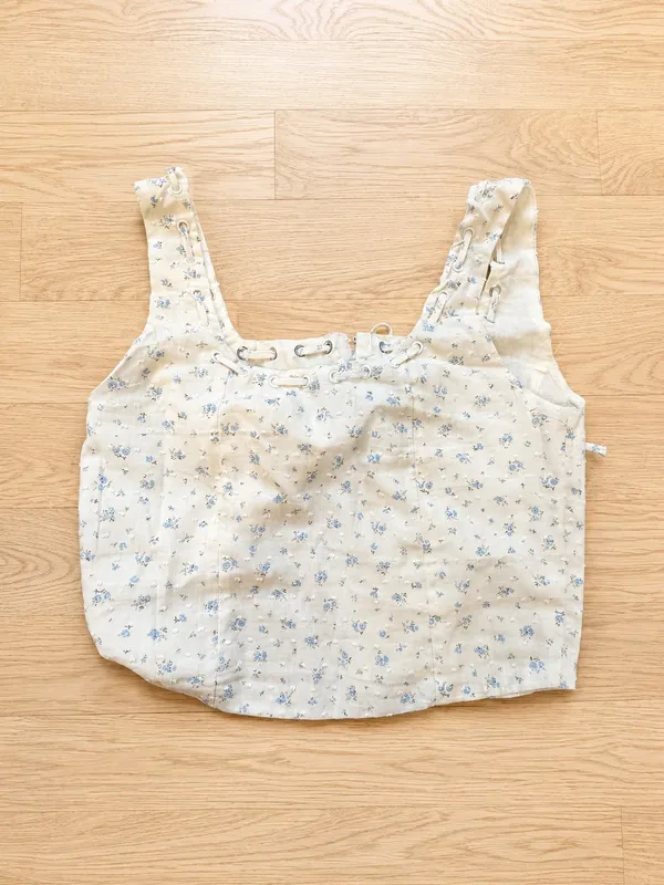 Hyfve Women's Floral Tie Front Corset Crop Top Sleeveless Blue Small - Image 2