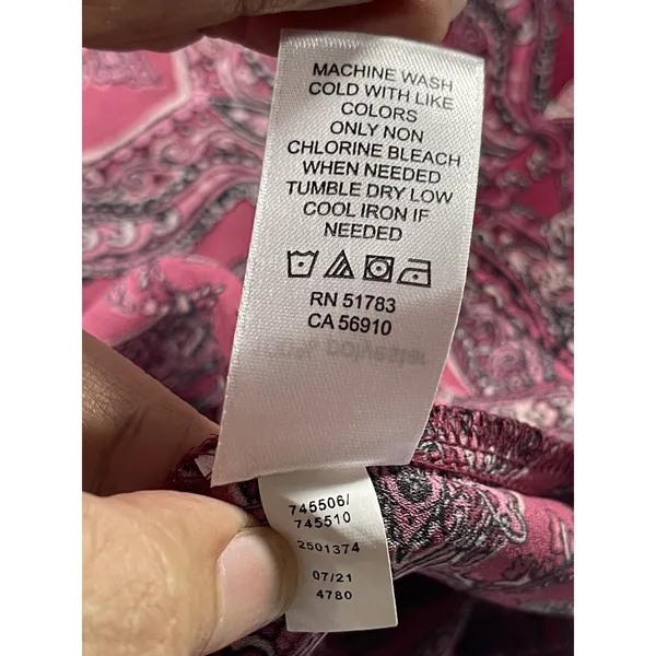 Maurices Women's XL Pink Paisley Boho Blouse Roll-Tab Sleeve V-Neck Tunic - Image 8