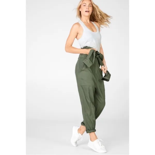 NWT Fabletics Everleigh Woven Jumpsuit Utility Long Sleeve Safari Green L - Image 6