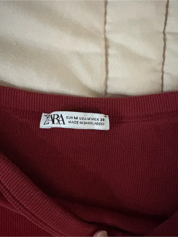 Zara Burgundy Boat Neck Ribbed Long-Sleeve Top - Image 2