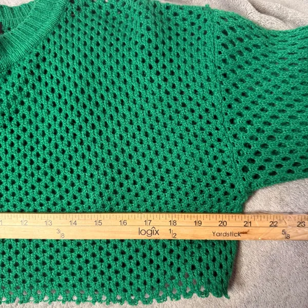 Green Open Knit Cropped Fishnet Sweater Size L See Through‎ Layering Festival - Image 9
