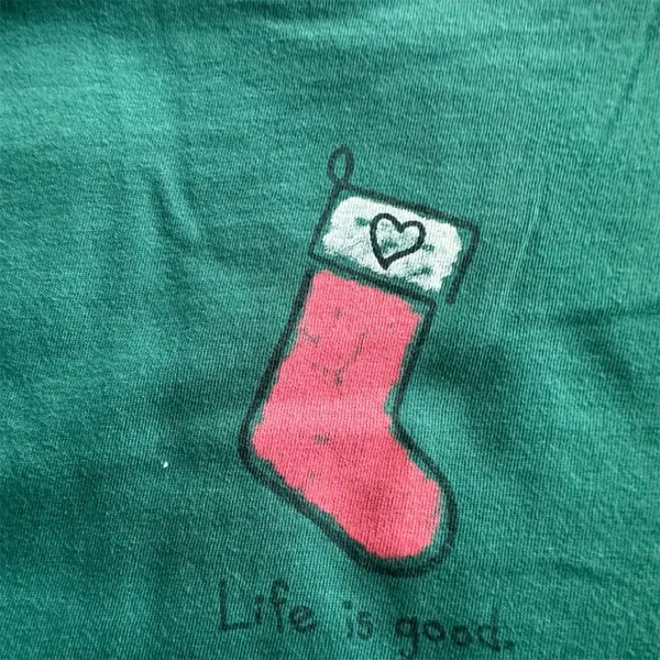 Life Is Good T Shirt Top Large Christmas‎ Stocking Green LS Heart Holiday Party - Image 4