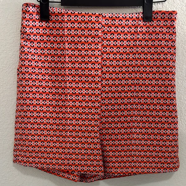 Zara Fitted High Waist Orange and Purple Geometric Print Shorts Small - Image 3