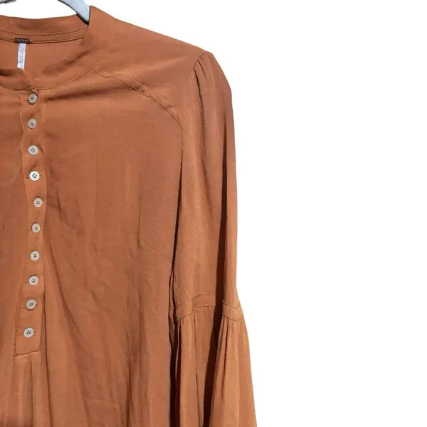 Free People Tunic Top Womens Small Orange Boho Bell Sleeve Sheer Blouse - Image 3