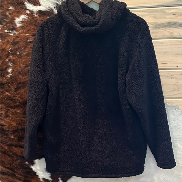 PINK Victoria's Secret Black Hooded Sherpa 1/4 Zip Jacket - Image 6