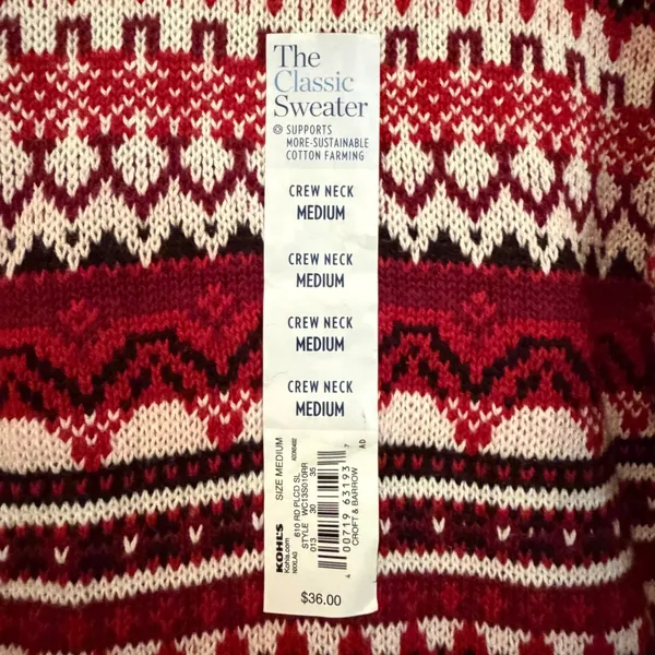 Croft & Barrow Fair Isle Crew‎ Neck Sweater Women's Medium Red Preppy Fisherman - Image 3