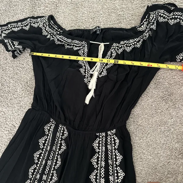 Lulus Black Jumpsuit with Off White Embroidery and Tassel - Image 4