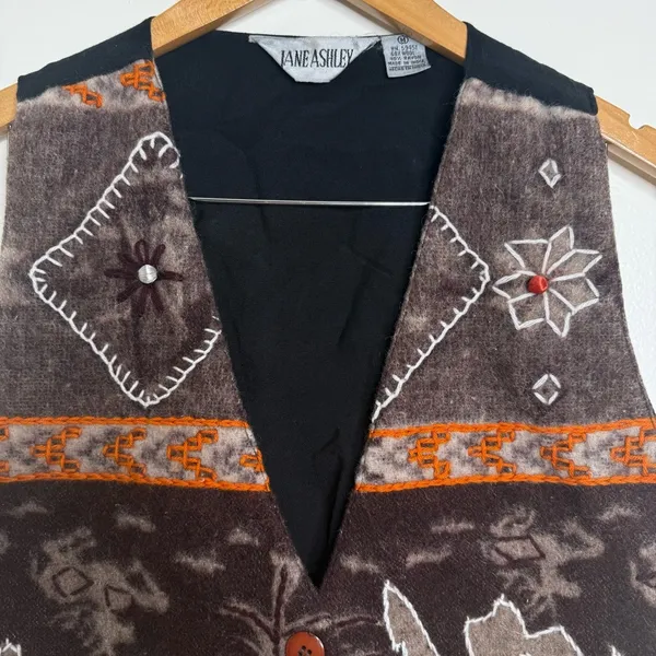 Vintage Jane Ashley Wool Blend Vest Southwestern Women’s Size Medium Embroidered - Image 3