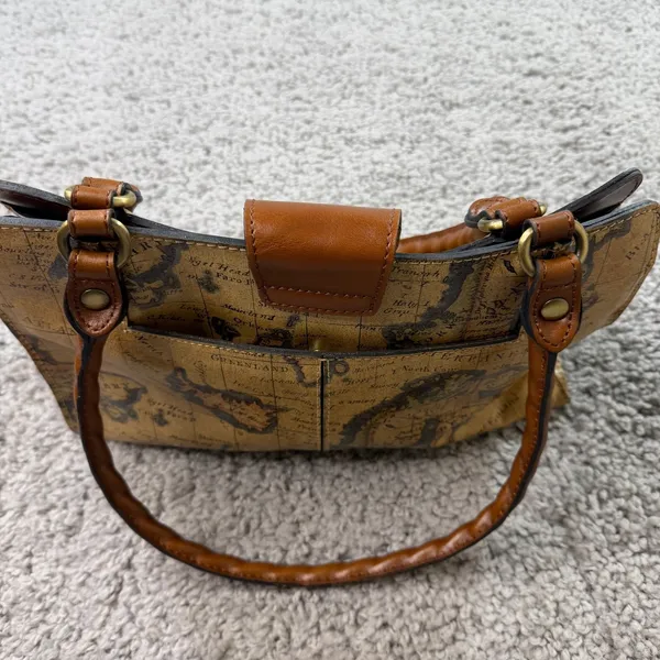 Patricia Nash Vintage Map Print Leather Satchel Handbag Brown Travel Tote - Image 5
