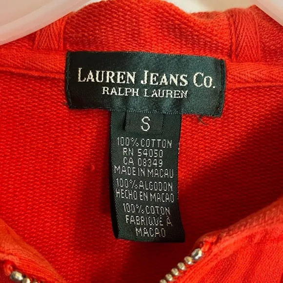 Ralph Lauren Jeans Co Orange Hoodie Women’s Size Small Full Zip Cotton‎ Normcore - Image 3