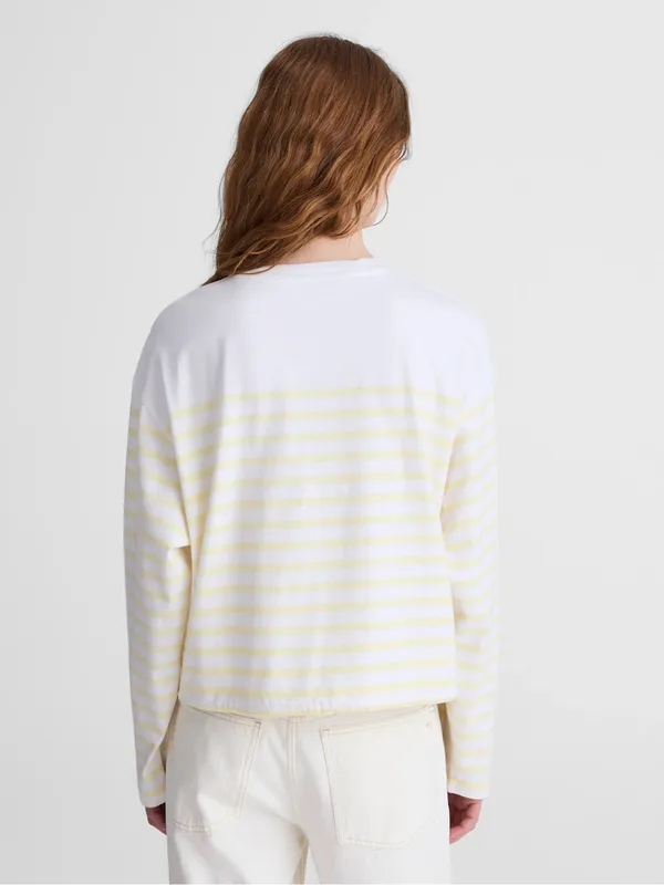 Madewell women’s The Perfect Tie-Waist Tee Jersey yellow white stripe Size L NWT - Image 3