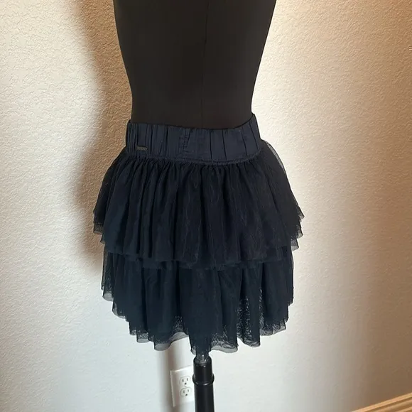 Vintage Abercrombie and Fitch Tiered Mesh Navy Elastic Band Mini Skirt NWOT - Image 8