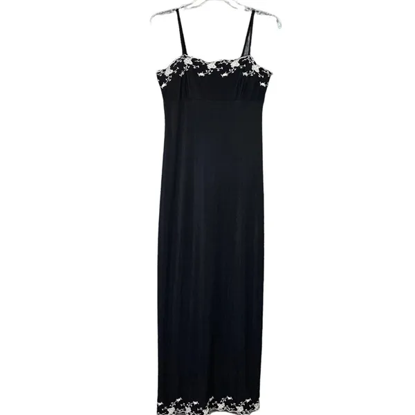 Y2K Vintage City Triangles Black Maxi Dress silver Accents medium Babydoll party - Image 5