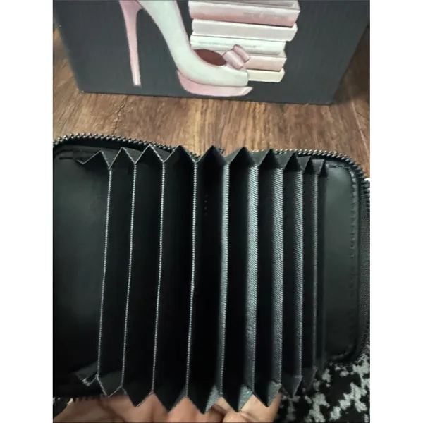 Black Pebbled Zip-Around Card Wallet with Logo Medallion - Image 3