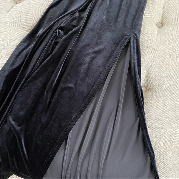 Scott McClintock 2000 Millennium Black Velvet Column Halter Dress 10 - Image 9