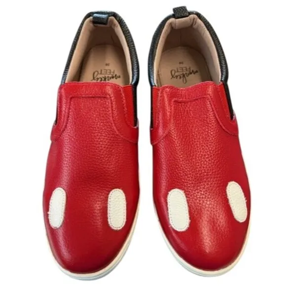 Mickey Mouse‎ Inspired Red Black Leather Slip On Sneakers - Image 3