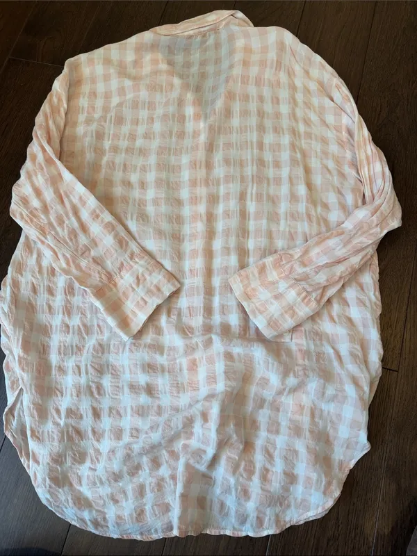 Zara Lightweight Pink Plaid Oversized Button Down Shirt - Medium - C30-044 - Image 6