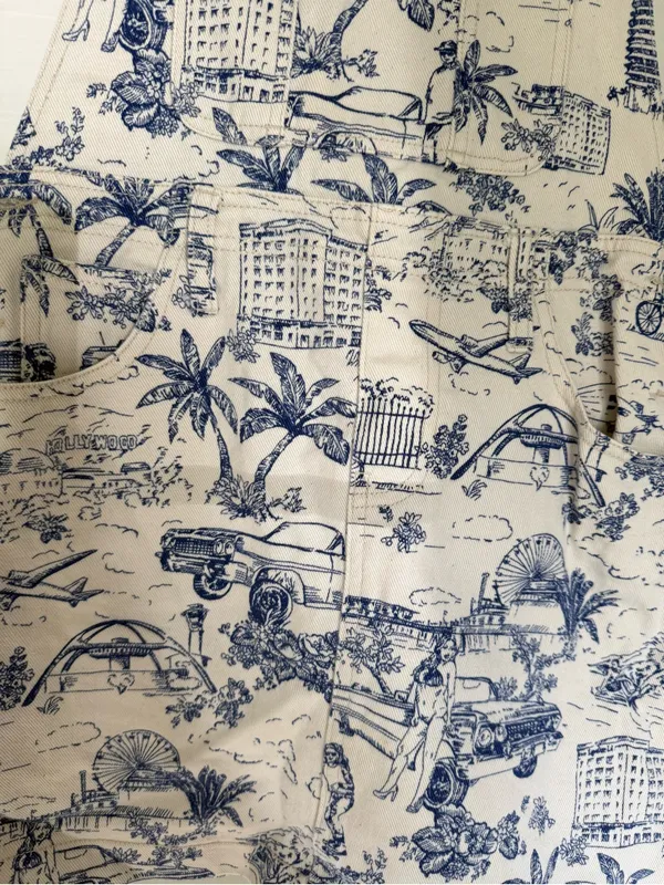 American Apparel Denim Overalls (Cream and Blue Toile Print) - Image 3