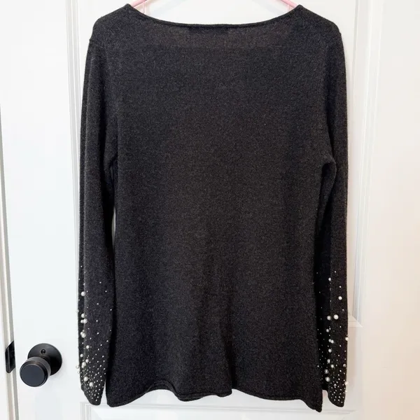 Womens Cashmere Beaded Sweater Medium Old Money Luxury Event Holiday Gray - Image 4