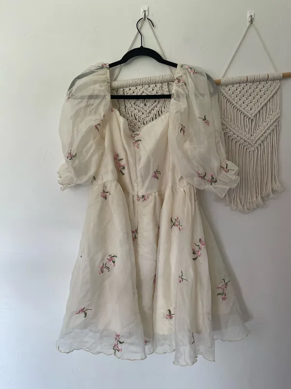 Cider Sadie Embroidered Floral Mesh Puff Sleeve Mini Dress - Image 6