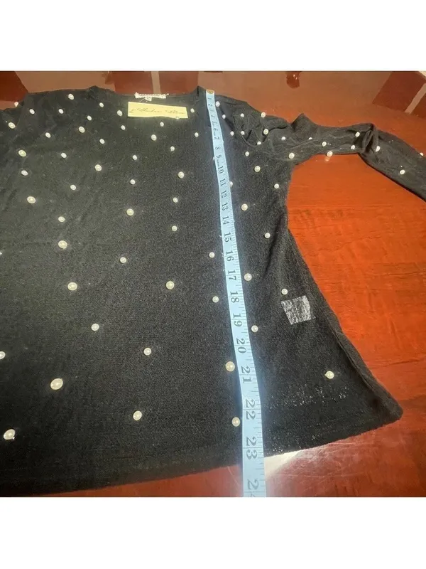 Amber Skies Pearl Embellished Sheer Mesh Top Black Cocktail Glam Whimsigoth XL - Image 10