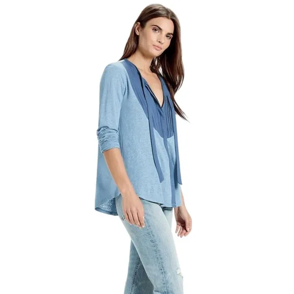 Lucky Brand | M | Linen Peasant Boho Pintuck Hidden Button Up Top Blouse Shirt - Image 2