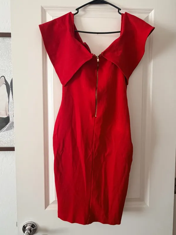 Windsor Off Shoulder Red Sheath Dress - Image 2