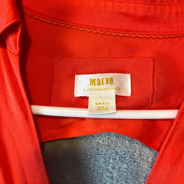 Anthropologie Maeve Open Back Satin Wrap Midi Dress Orange Size Small Summer‎ - Image 4