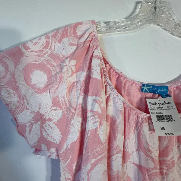Fresh Produce Womens Breezy Flower Anyday Top Blush Pink Floral Short Sleeve MD‎ - Image 4