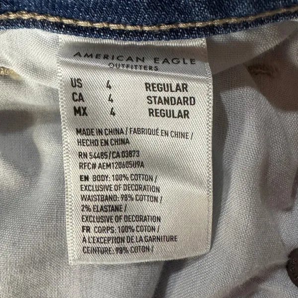 American Eagle SZ 4 Mom Jeans Hi-Rise Distressed Rips Zip-Fly Whiskered Blue - Image 14