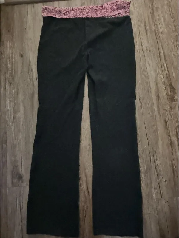 Vintage Y2K Pink Black Fold Over Leggings M Hand Painted - Image 3