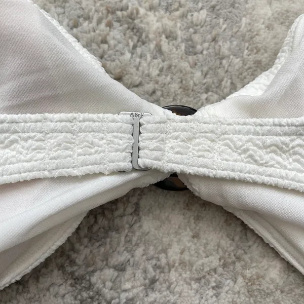 Abercrombie White Texture Cinched O Ring Swim Bandeau Bikini Top NEW - Image 7
