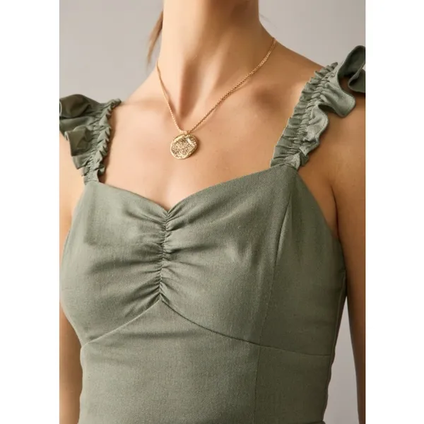 Audrey Parks Francesca's Sage Green Linen Blend Midi Dress‎ Size XL - Image 9