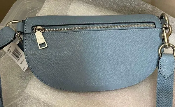 39939 Women's Silver/Slate Peppled Leather Fanny Crossbody Bag Belt Bag - Image 2