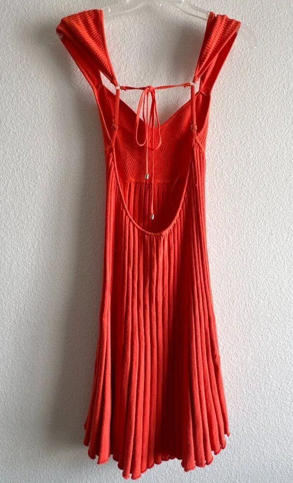 New Free People Cherie Tie Back Knit Mini Dress Size Medium Orange Red - Image 6