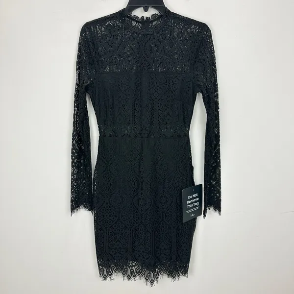 Lulus Appetite for Seduction Black Lace Long Sleeve Dress Party Gothic Small NWT - Image 4