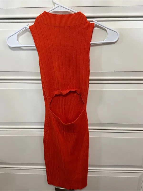 Almost Famous Ribbed Sleeveless Mini Dress in Orange - Image 3