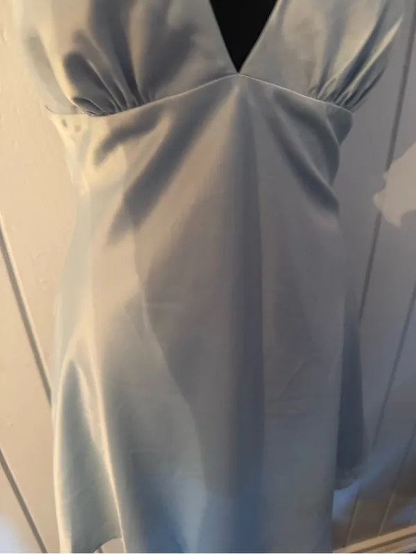 Peppermayo Light Blue Satin Open-Back Mini Dress - Image 6